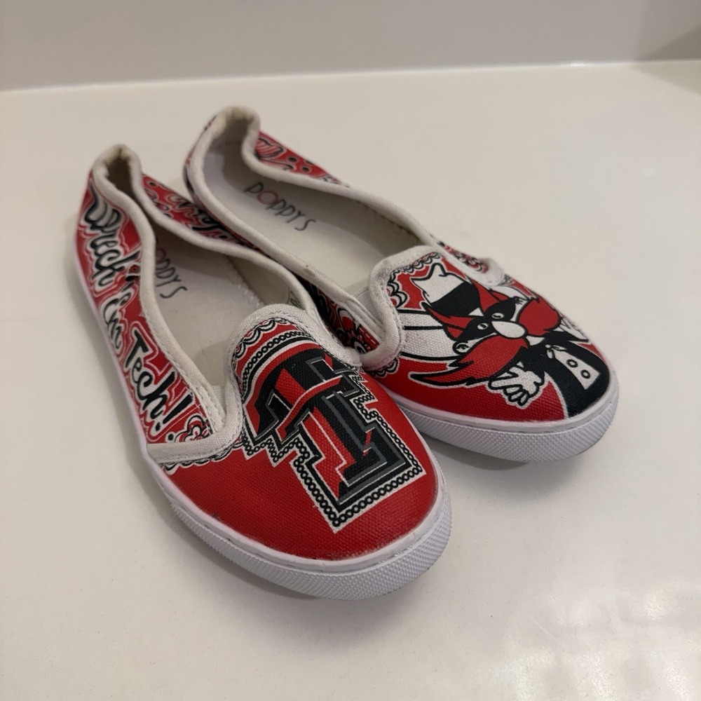 Poppys Texas Tech Red Raiders Womens Size 8 Slip On Shoes NCAA Gameday Sneakers